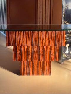 Exotic wood and glass console table, late 20th century