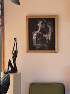 Original figurative abstract expressionist painting of a male, framed