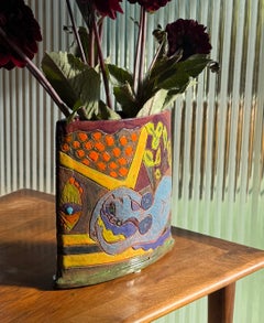 Unique hand-painted ceramic studio art vase, 20th century