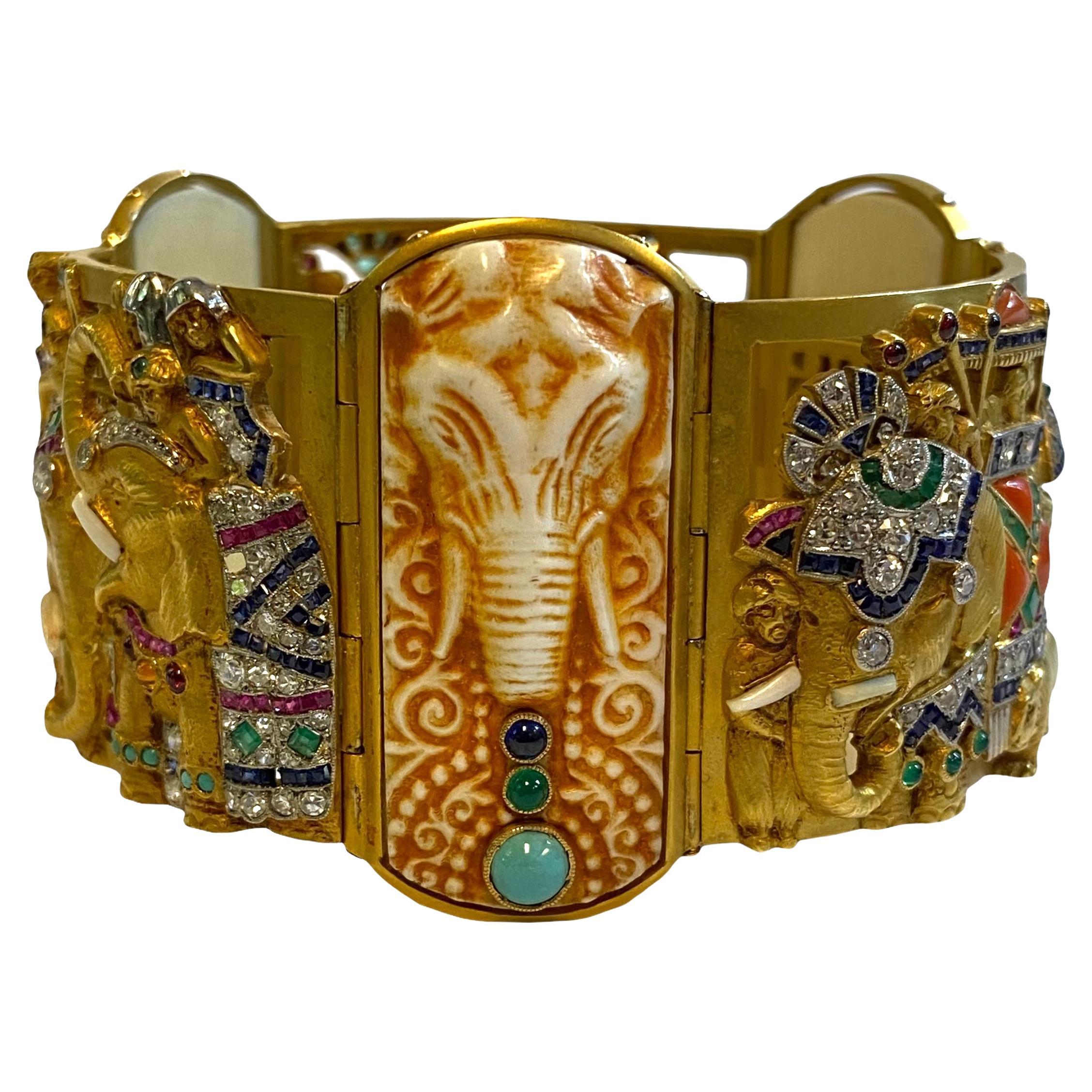 Armband aus 18 Karat Gold mit Edelsteinen und Diamanten im indischen Stil von Set y Grau im Angebot