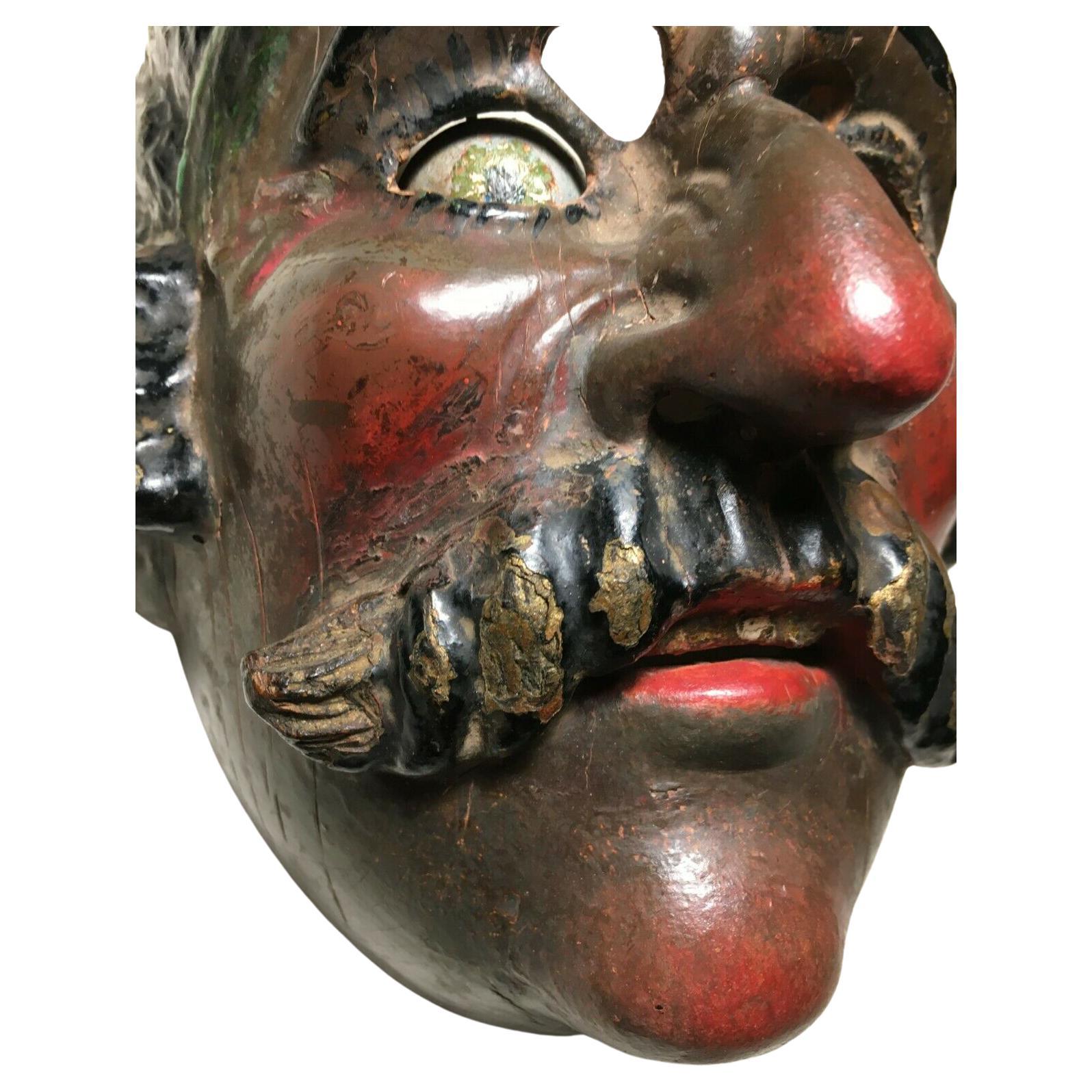 Rare Antique Guatemalan Wooden Dance Mask Patina Spinning Glass Eyes AP Morería! For Sale 4