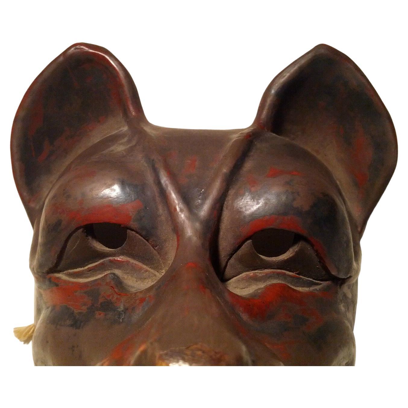 Mid-19th Century Antique, Danced, w/Patina Japanese Kitsune 'Fox' Mask w/Articulating Jaw, Signed For Sale
