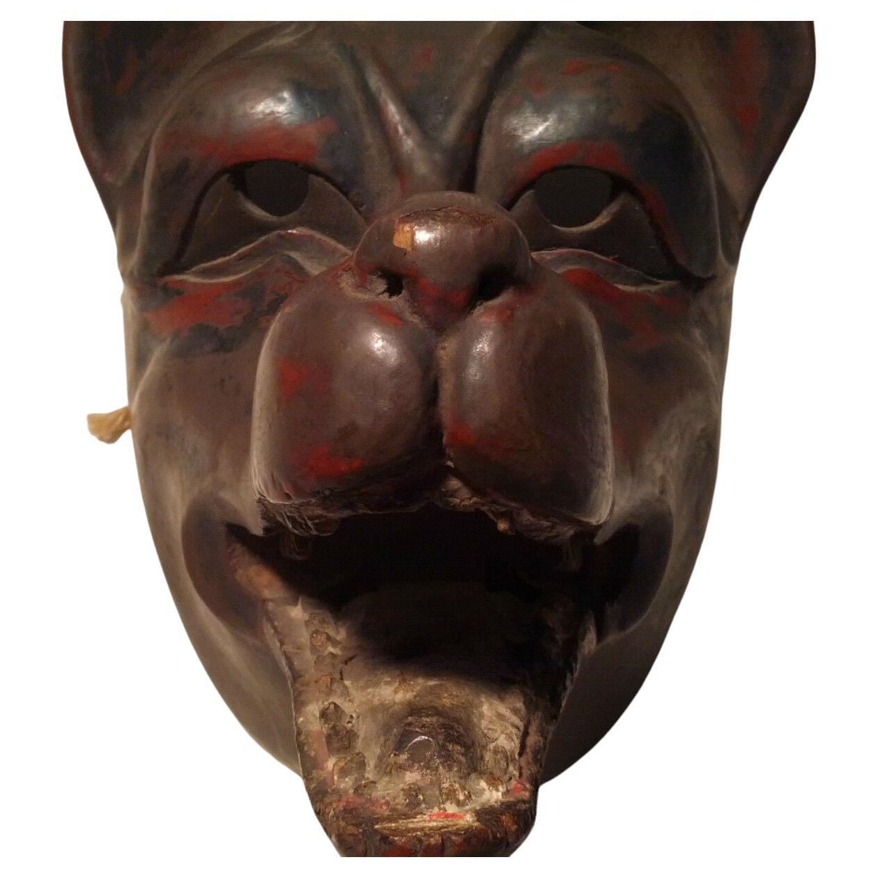 Antique, Danced, w/Patina Japanese Kitsune 'Fox' Mask w/Articulating Jaw, Signed In Good Condition For Sale In Brunswick, ME