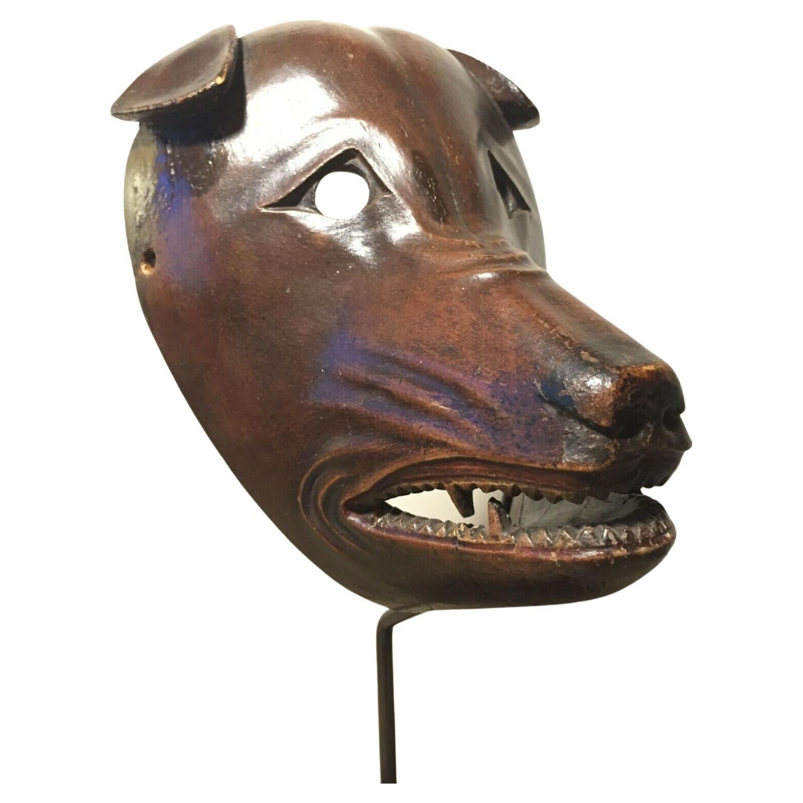 Exceptionally Rare Antique '1800s', Japanese/Japan, Wooden Inu 犬 'Dog' Mask In Good Condition For Sale In Brunswick, ME