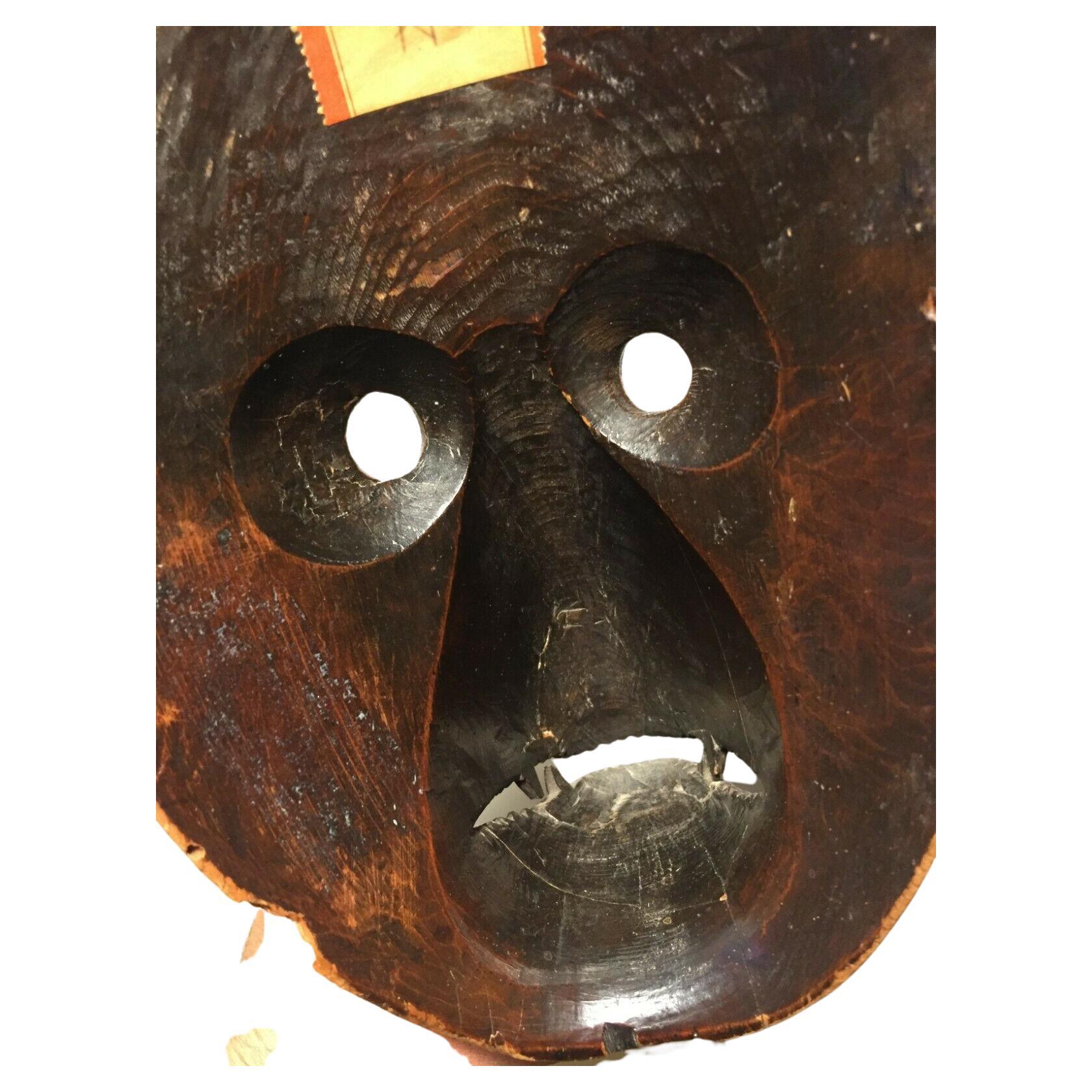 Here is an exceptionally rare Japanese Inu ? (Dog) Mask.
A museum quality piece.
Thick, patina attesting to multiple times that this mask was culturally danced.
All research strongly attests that this mask was made and used at sacred Shinto