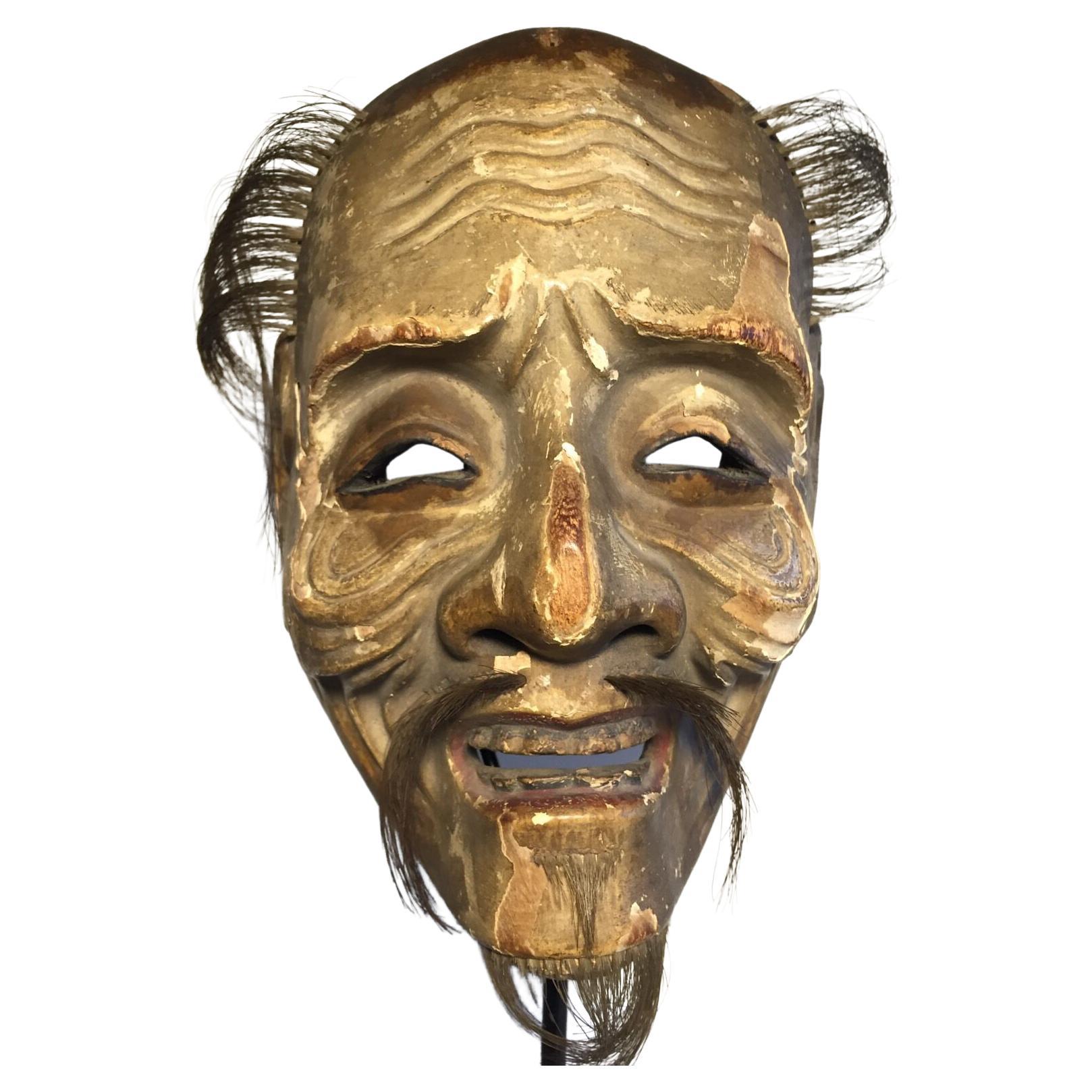 Antique Ca1600s/17th Century Japanese Noh Mask, Patina/Danced, Old Man "Ko Jo" For Sale