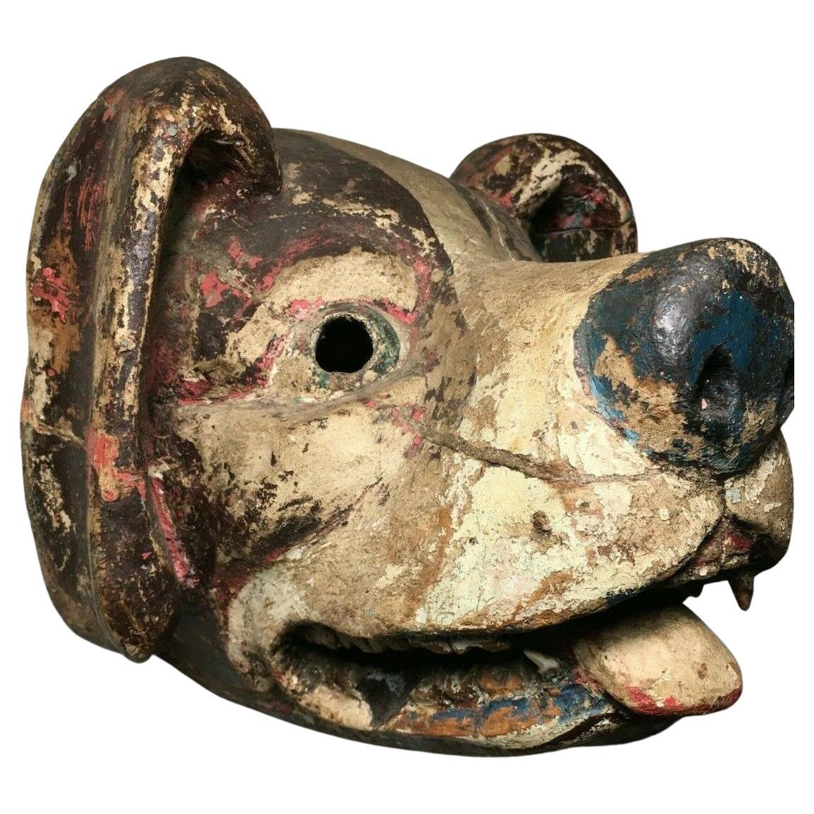 Fantastic, used, ethnographic, dog mask - circa 1950s or earlier.
An exceedingly rare,early, heavily danced, wooden mask hailing from Cotopaxi Province, Ecuador. (i.e. the Central Highlands)
Some masks are made in small workshops, like the one