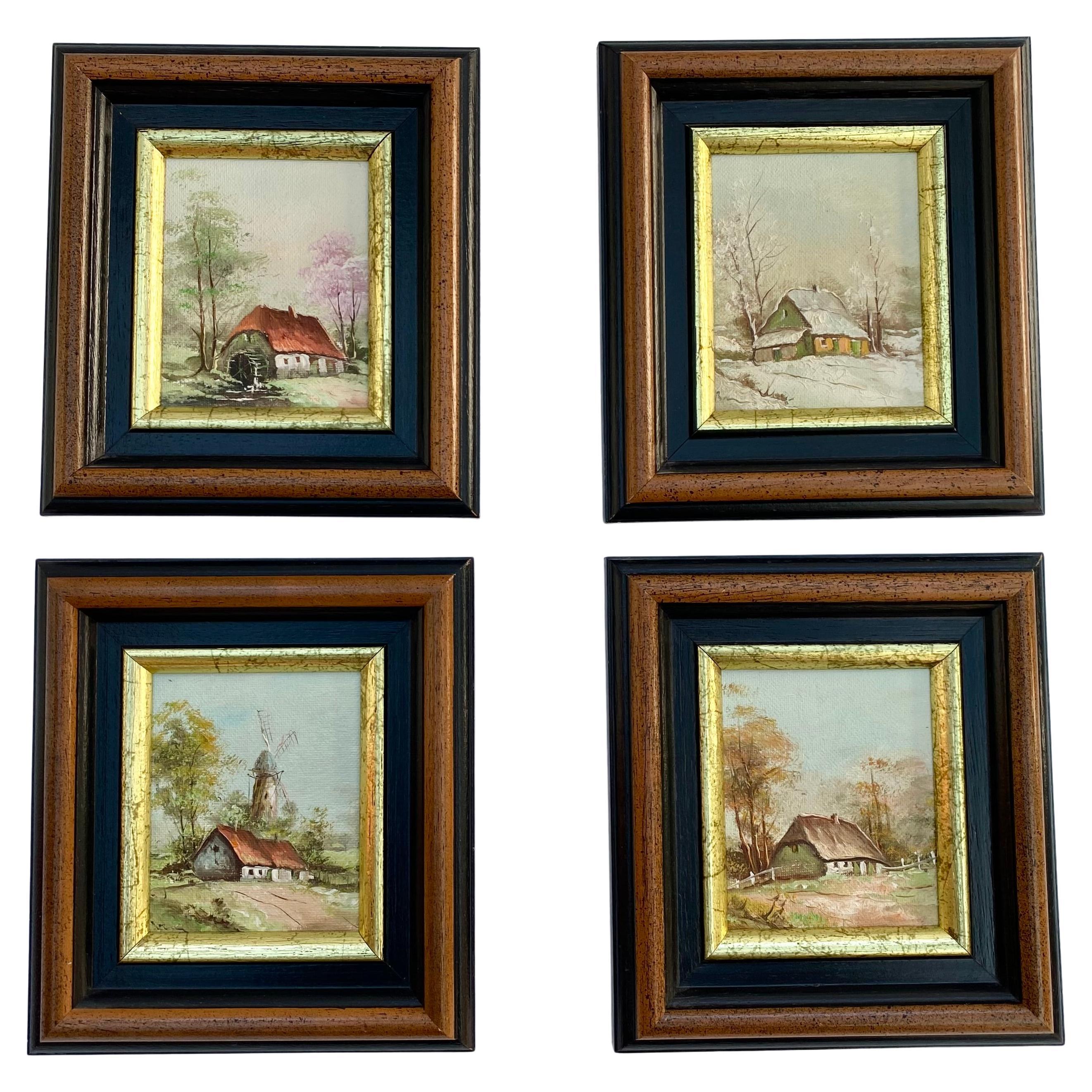 Vintage Seasons Gemälde Satz von 4 Belgien 1970er Jahre Vintage-Landschaft