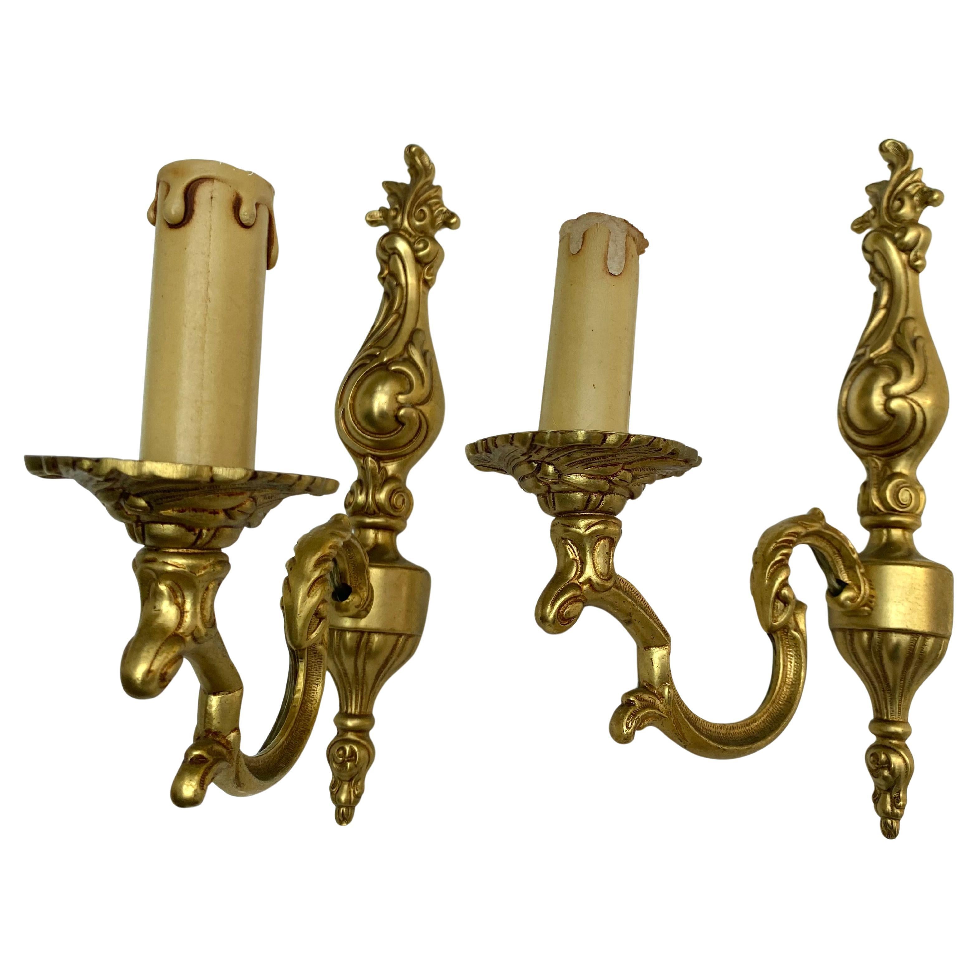 Applique d'epoca Coppia di lampade da parete in bronzo di metà secolo, Francia, anni '60