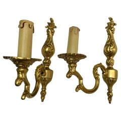 Vintage Wall Sconces Pair Mid-Century Bronze Wall Lamps, France, 1960s