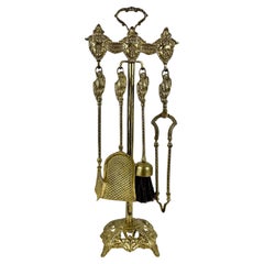 Set de Bronce Vintage para Chimenea: Cepillo, Pala, Pinzas, Póker
