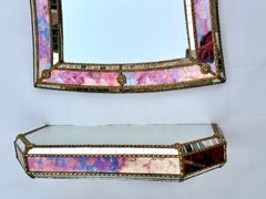 Italian Venetian Mirror & Console Set - Pink & Purple Art Glass