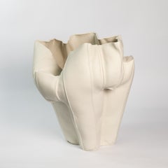 White Large Organic Ceramic Kawa Vessel, leather cast porcelain by Luft Tanaka