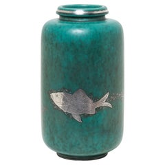 Swedish Art Deco Triple Sterling Fish Aquamarine Vase, 1940''s