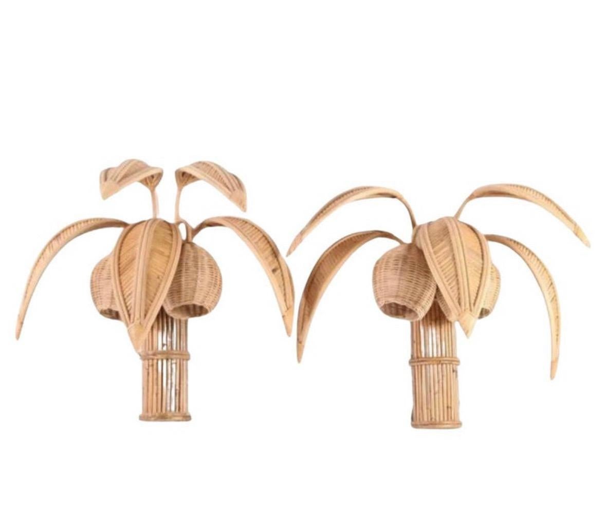 Rattan Pair of rattan « coconut tree/ palm tree » sconces