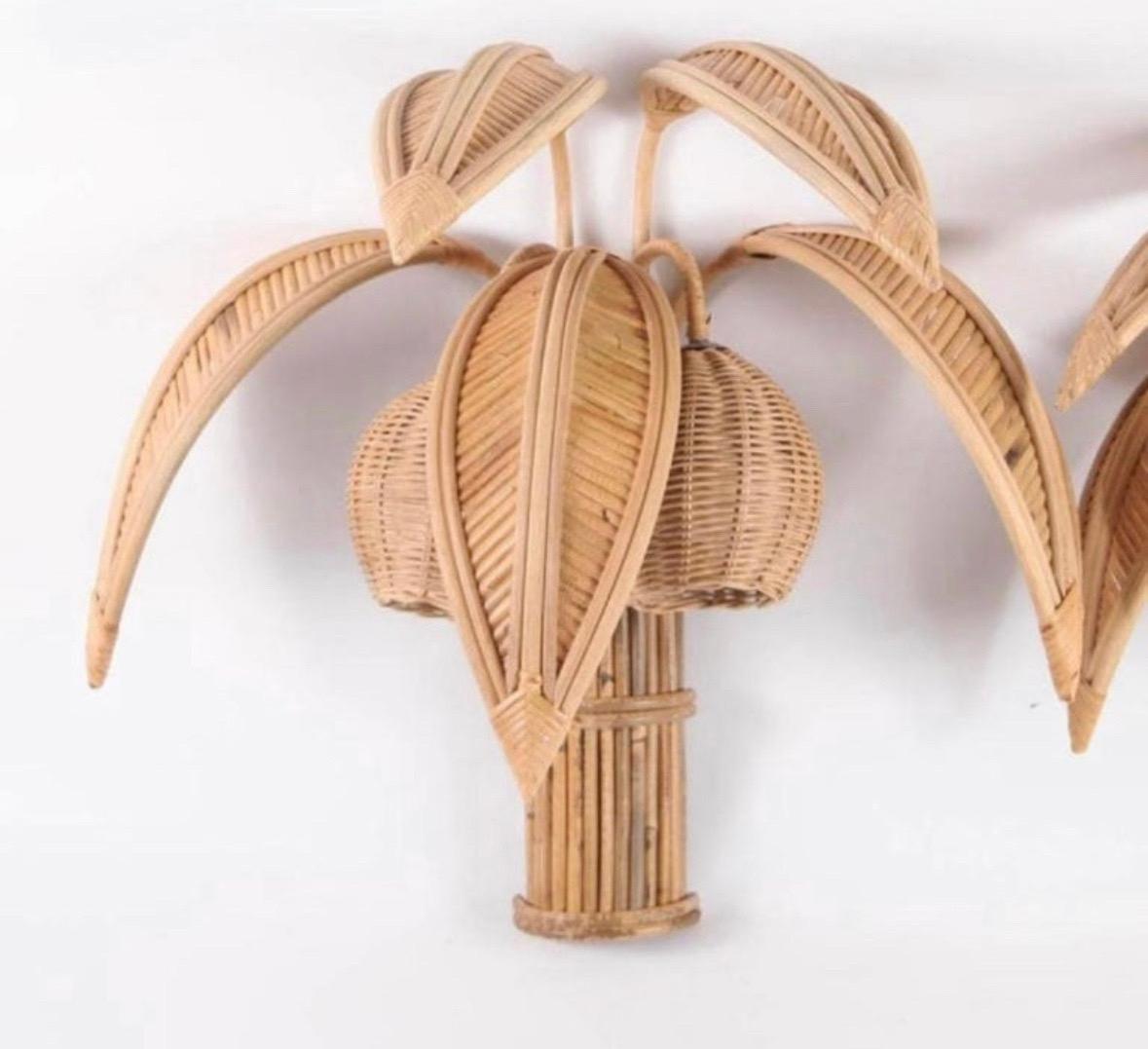 Pair of rattan « coconut tree/ palm tree » sconces 1