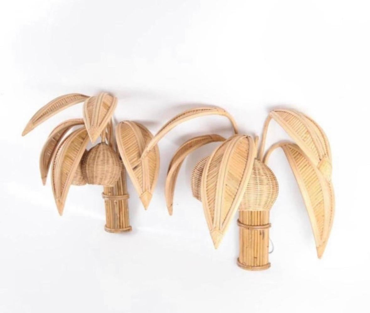 Pair of rattan « coconut tree/ palm tree » sconces 4