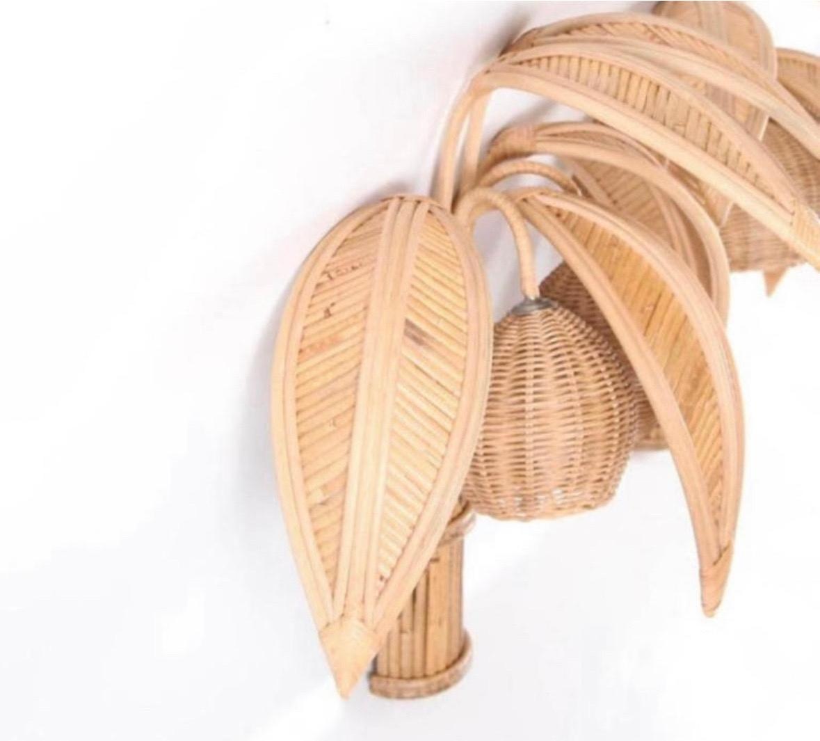 Pair of rattan « coconut tree/ palm tree » sconces 6