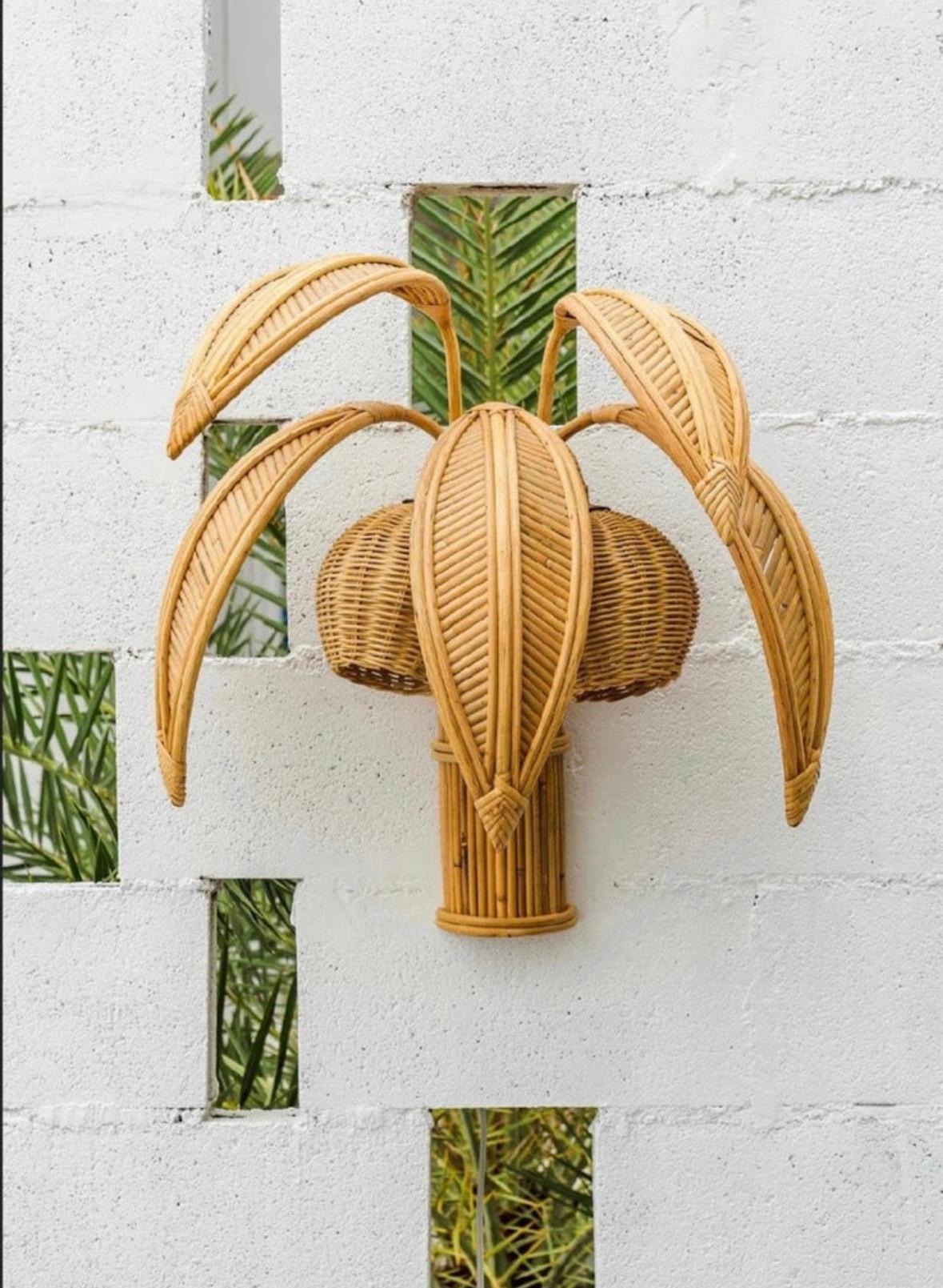 Pair of rattan « coconut tree/ palm tree » sconces 12