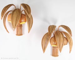 Pair of "coconut/palmtree" rattan wall lights