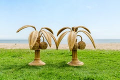 Pair of "palmtree/coconut tree" rattan lamps