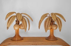 Pair of "palmtree/coconut tree" rattan lamps