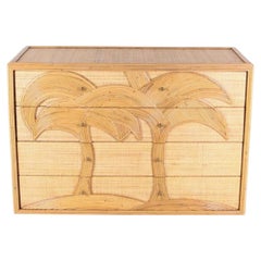 Commode with 4 drawers in rattan and raffia