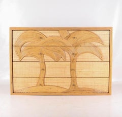 Commode with 4 drawers in rattan and raffia