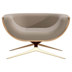 Modern Lounge Armchair Wooden Curved Back Ironwood Polished Brass Gold Finish