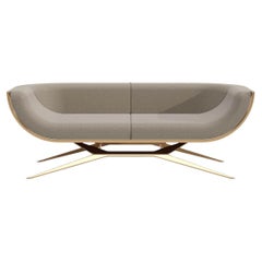 Modern Two Seat Sofa Wooden Curved Back Ironwood Polished Brass Gold Finish
