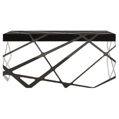 Organic Modern Accent Home Office Writing Desk Black Oak Wood & Black Lacquer