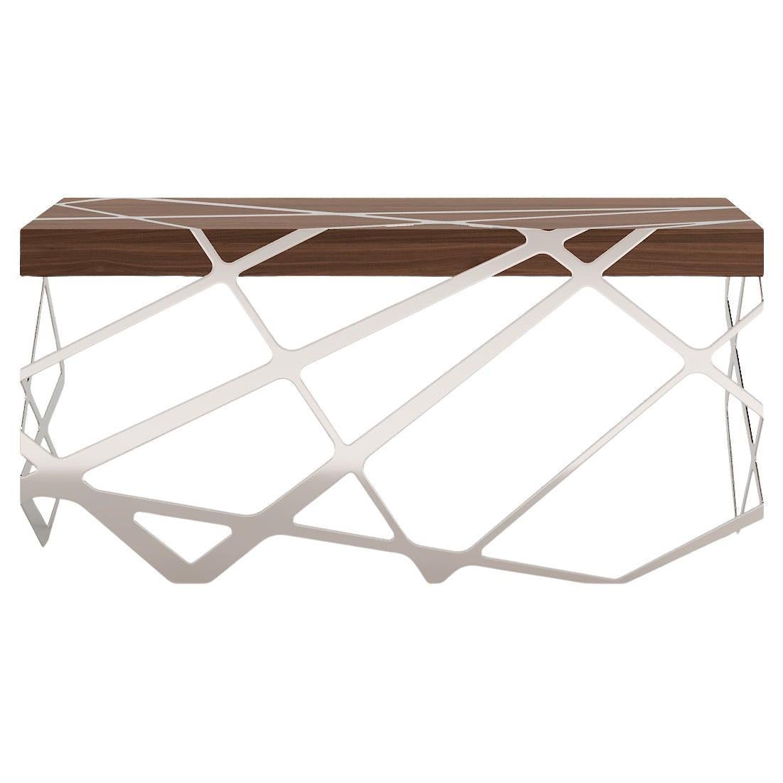 Organic Modern Accent Home Office Writing Desk Walnut Brushed Stainless Steel