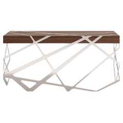 Organic Modern Accent Home Office Writing Desk Walnut Brushed Stainless Steel