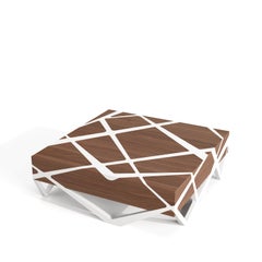 Organic Modern Accent Square Center Coffee Table Walnut Wood and White Lacquer