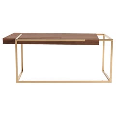 Modern Home Office Writing Executive Desk in Walnut Wood and Brushed Brass