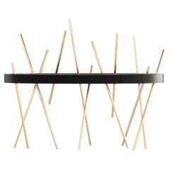 Modern Accent Konsolentisch Ebenholz Makassar Holz Schwarz Lack Gebürstetes Messing