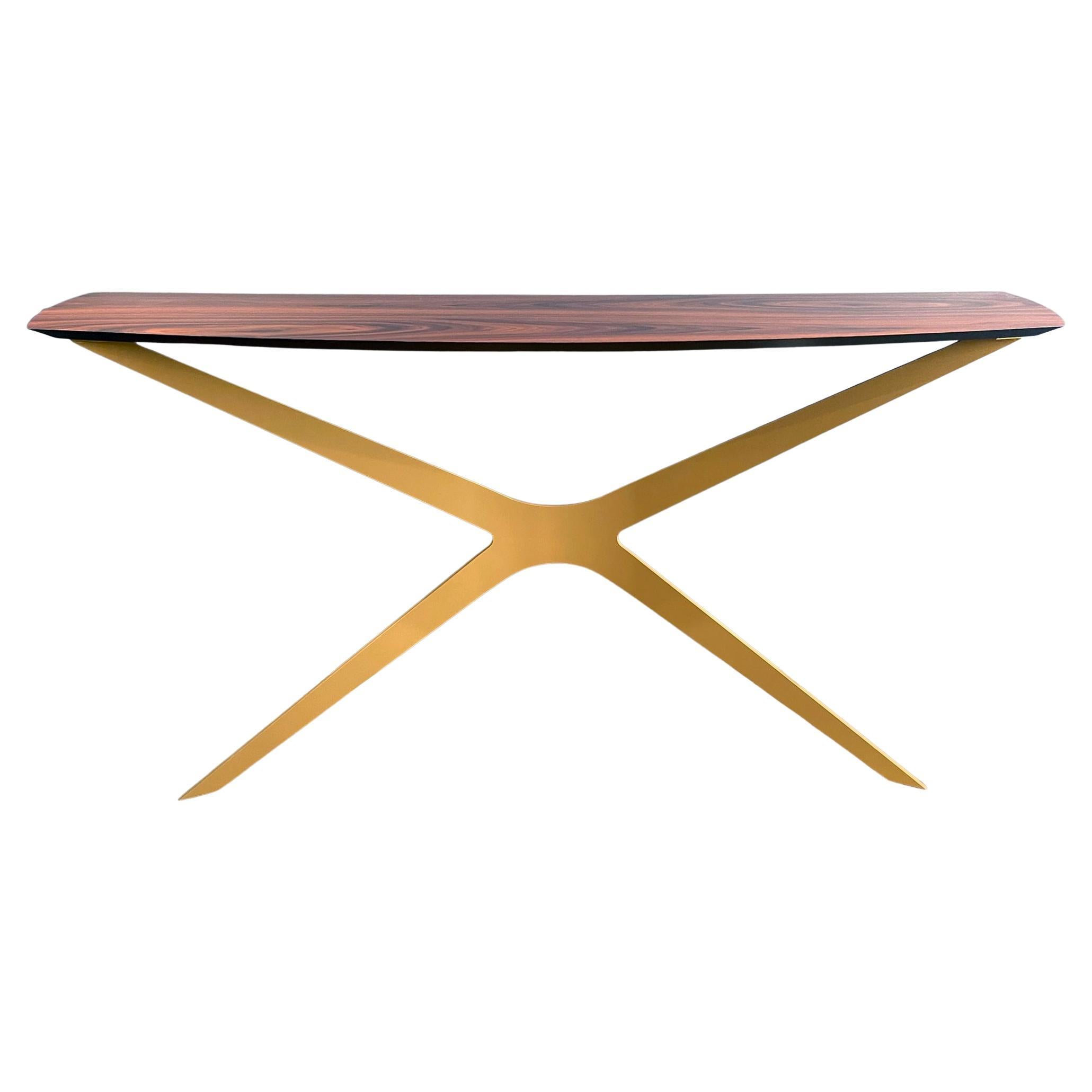 21st Century Modern Console Table in Wood and Gold Finish