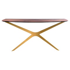 21st Century Modern Console Table in Wood and Gold Finish