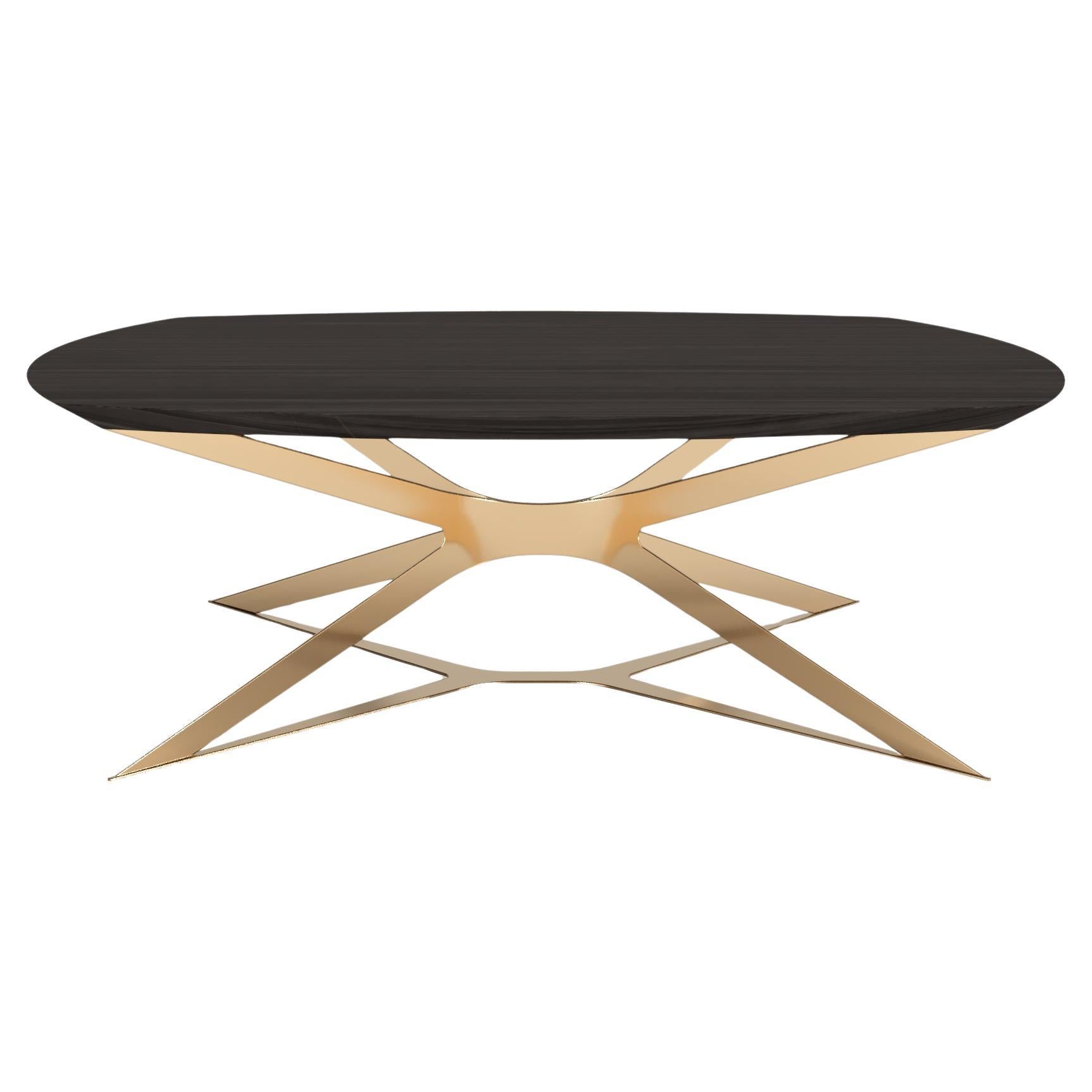 Mesa de centro cuadrada moderna Madera de roble negro brillante Acero lacado dorado