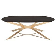 Mesa de centro cuadrada moderna Madera de roble negro brillante Acero lacado dorado