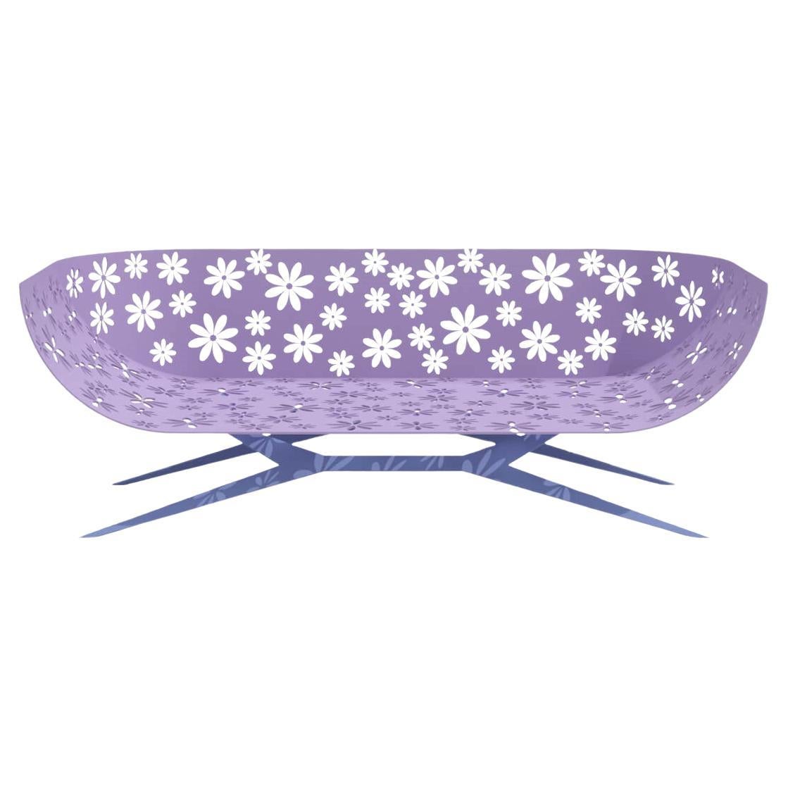 Modern Lavender and Blue Outdoor Two-Seater Sofa Curved Back with Floral Design