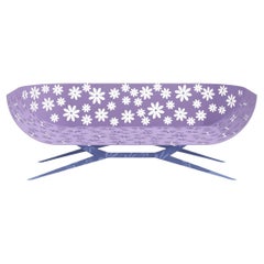 Modern Lavender and Blue Outdoor Two-Seater Sofa Curved Back with Floral Design