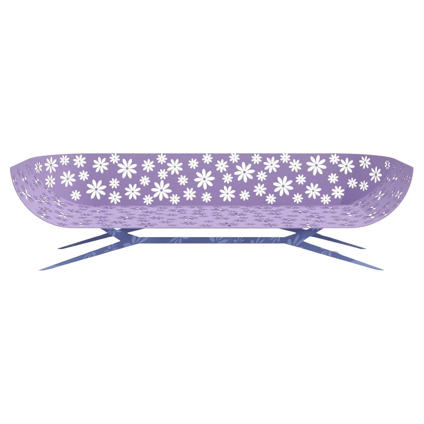 Modern Lavender & Blue Outdoor Three-Seater Sofa Curved Back with Floral Design