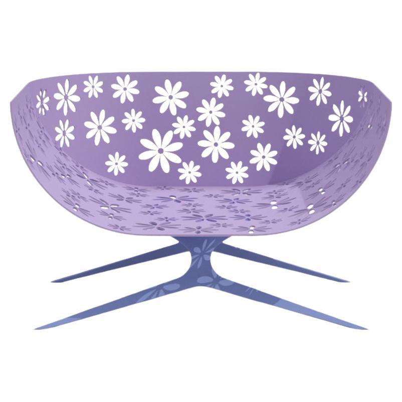 Poltrona da salotto moderna da esterno blu e lavanda Schienale curvo con design floreale