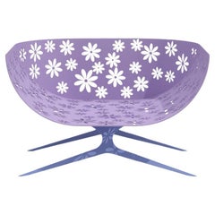 Poltrona da salotto moderna da esterno blu e lavanda Schienale curvo con design floreale