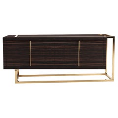 Crédence moderne et minimaliste en bois d'ébène de Macassar et laiton brossé
