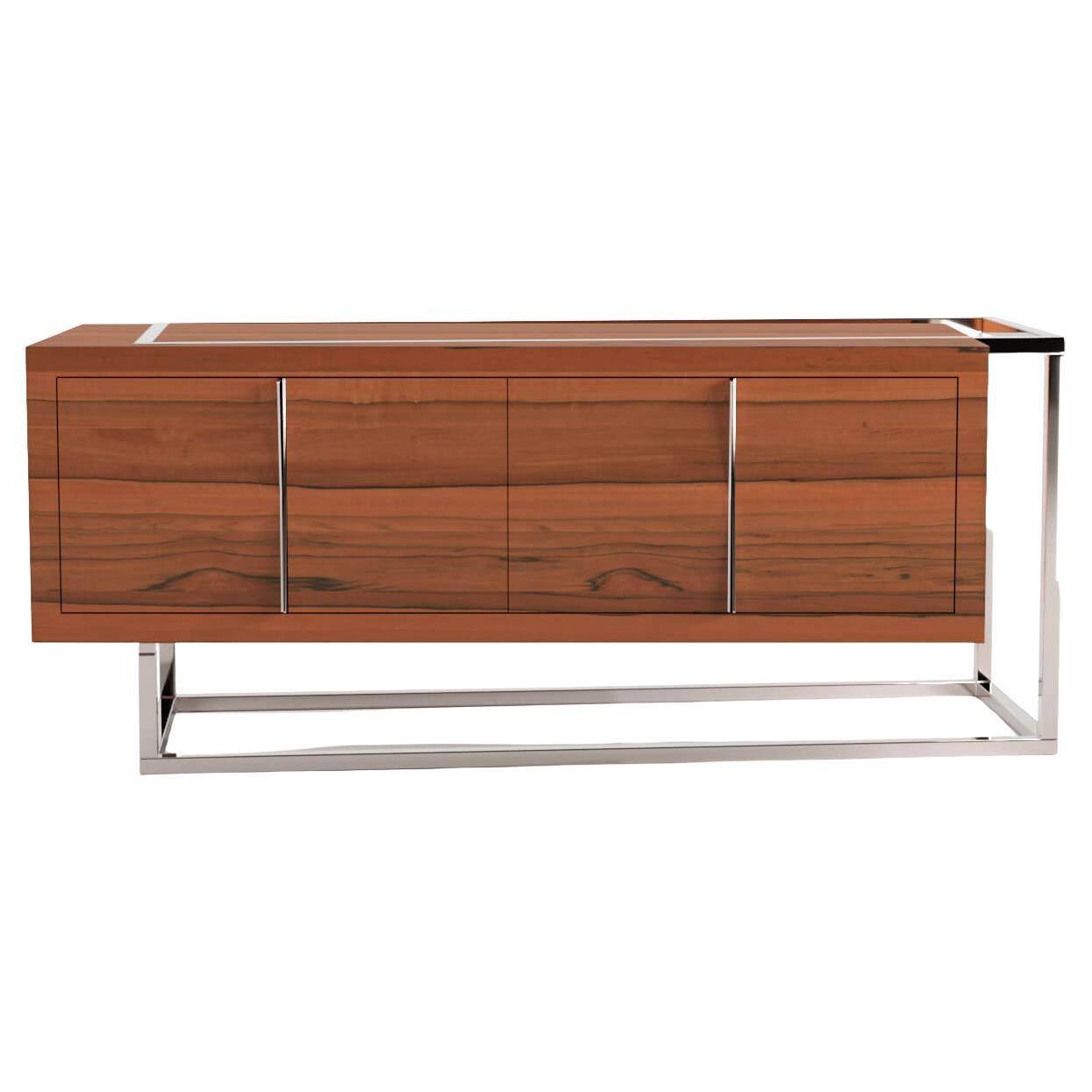 Moderne, minimalistische Anrichte/Sideboard aus Zinnholz und gebürstetem Edelstahl