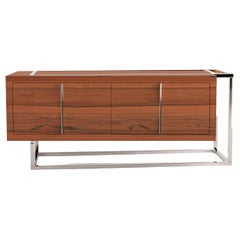Moderne, minimalistische Anrichte/Sideboard aus Zinnholz und gebürstetem Edelstahl