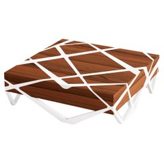 Organic Modern Accent Square Center Coffee Table Tineo Wood and White Lacquer
