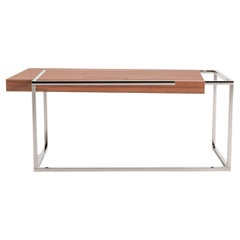Modern Home Office Writing Executive Desk Tineo Wood and Brushed Stainless Steel